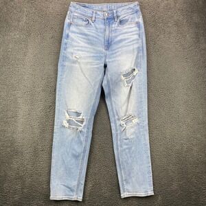 American Eagle Mom‎ Jeans Womens Size 4 Light Wash Distressed Stretch Denim